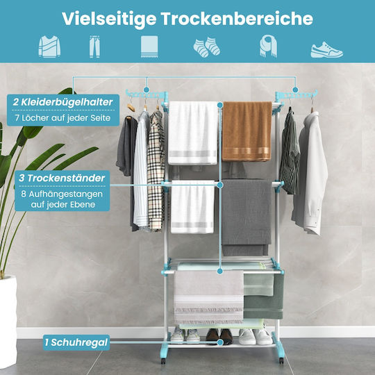 Costway Folding Floor Clothes Drying Rack Metallic with Wheels 127x63cm