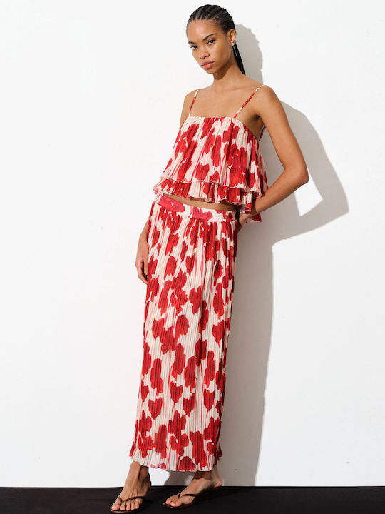 Maxi Faltenrock Rot