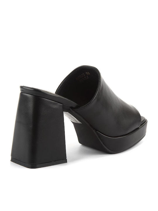 Leather Mules with High Heel in Black Color