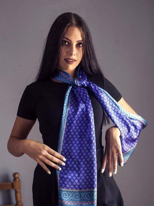 Kalfas Luxury Silk Γυναικείο Μεταξωτό Φουλάρι Γαλάζιο