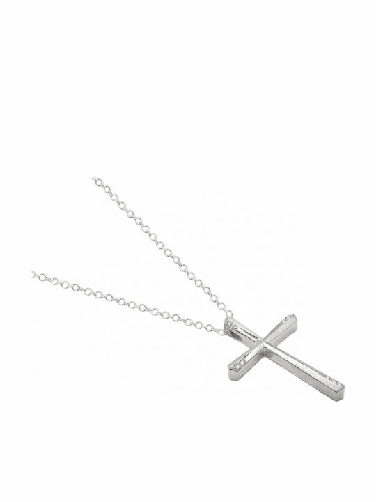 Polytimo Women's White Gold Cross 14K with Chain