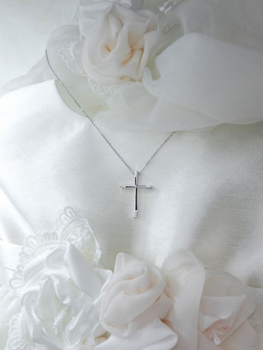 Polytimo Women's White Gold Cross 14K with Chain