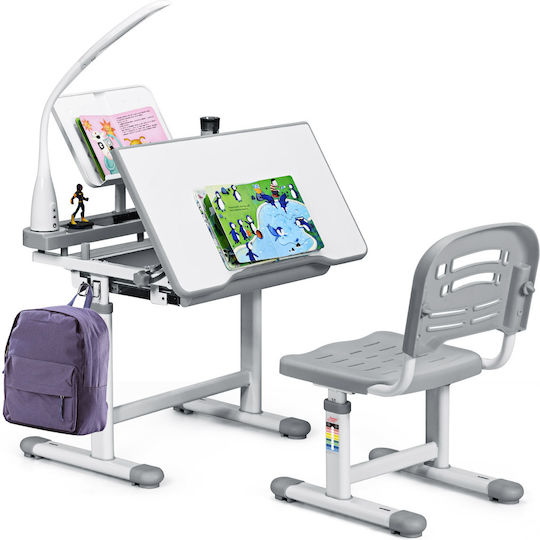 Kinder Schreibtisch aus Melamin Grau 66x49,5x54-76cm