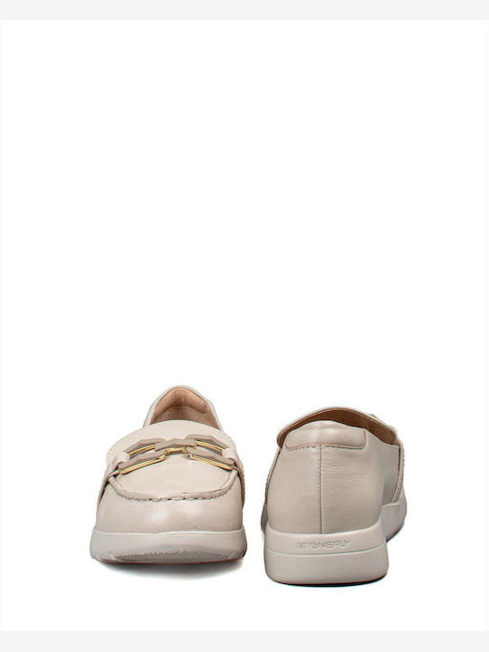 Leder Damen Loafers in Beige Farbe