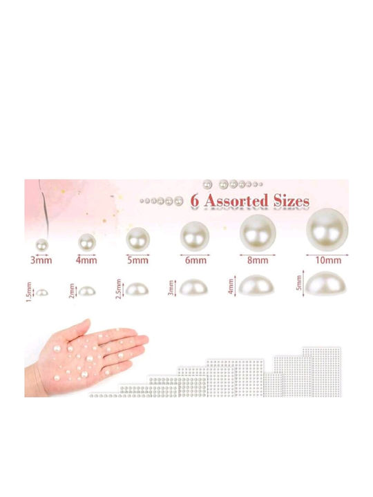 Sheet of White Pearl Stickers for Hairstyling Size 8mm 36 Pieces