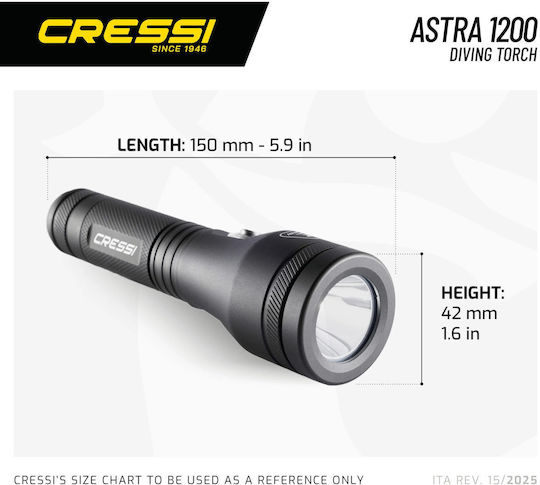 CressiSub Astra Diving Safety Light LED with Brightness 1200lm for Depth up to 100m
