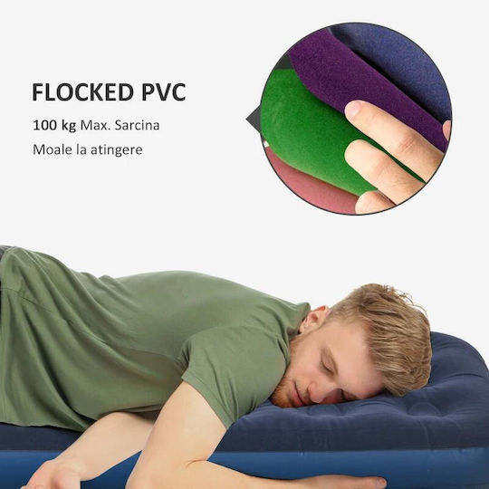 Saltea de Camping Gonflabilă cu Pompa Manuală Inclusă Pvc Albastru Marin 191x73x22 Cm