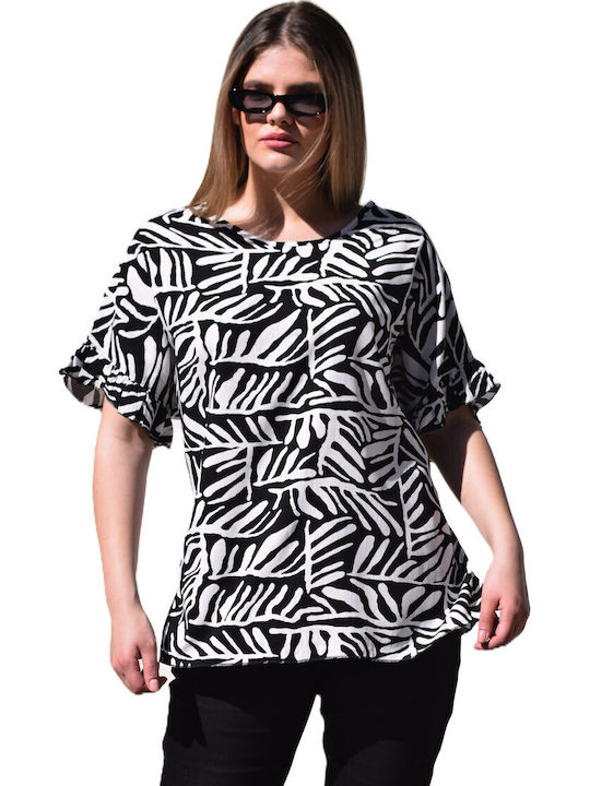 Plus Size Women's Blouse Black and white