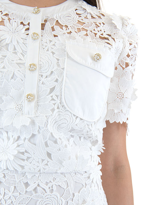Rochie Mini pentru Nuntă / Botez cu Dantelă Albă