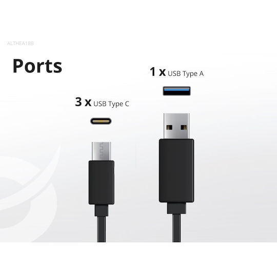 Conceptronic Φορτιστής GaN με Θύρα USB-A και 3 Θύρες USB-C και Καλώδιο USB-C - USB-C 100W Power Delivery / Quick Charge 3.0 Μαύρος (ALTHEA18B)