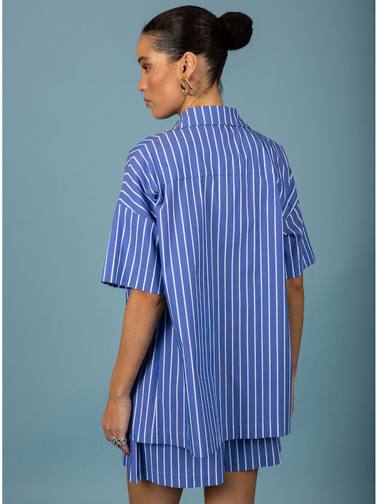 Women's Striped Short Sleeve Shirt Blue