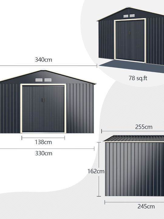 Metallische Gartenhaus M3.4xB2.55xH2.1m