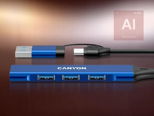 Canyon Hub 4 Θυρών USB 2.0 με σύνδεση USB-A Μπλε