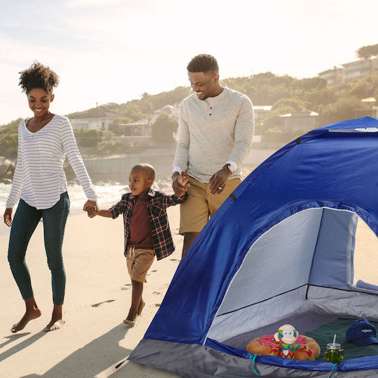Relaxdays Cort De Camping Pop Up Albastru 3 Anotimpuri Pentru 2 Persoane 135x200x135cm