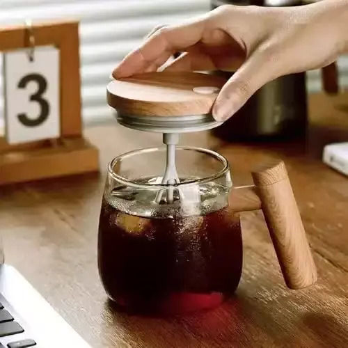 Waterproof Glass Self-Stirring Mug Wooden Lid Handle 400ml Home Theory Waterproof Glass Self-Stirring Mug Wooden Lid Handle 400ml Home Theory