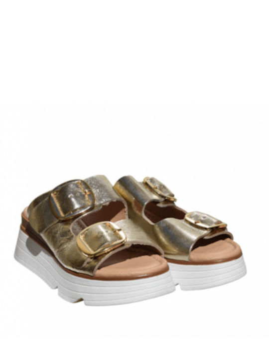 Women's Leather Platform Wedge Sandals Gold
