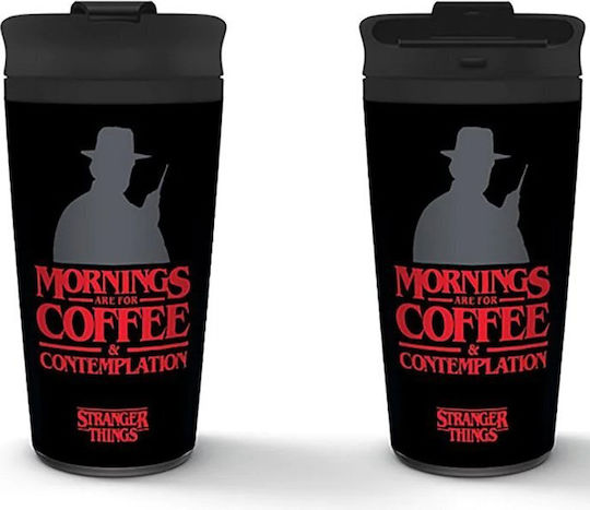 Pyramid International Stranger Things - Coffee & Contemplation Glas Thermosflasche Rostfreier Stahl 450ml Schwarz