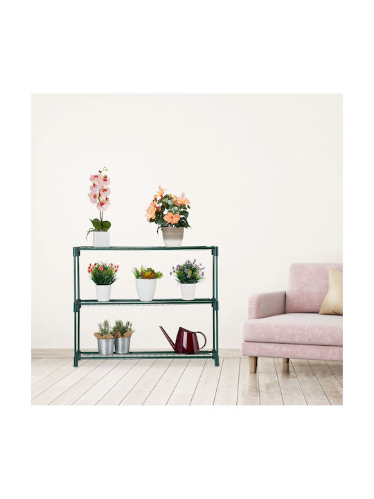 Metallic Garden Shelf with 3 Shelves Green 91x28.5x74.5cm