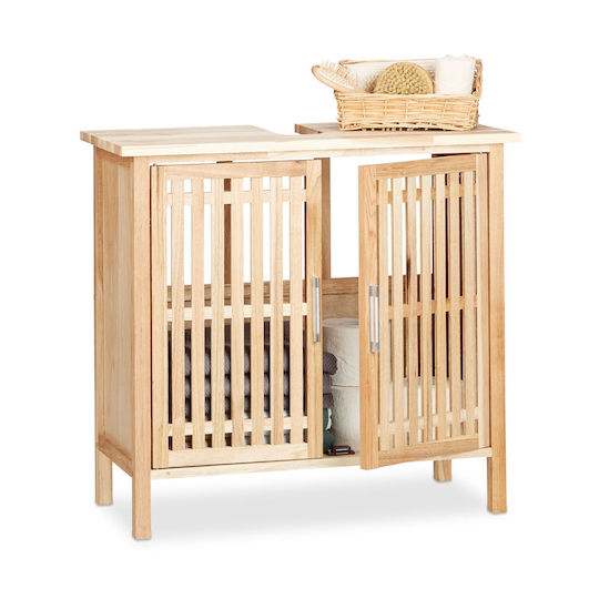 Relaxdays Blat fără Lavoar cu lumină L61.5xW66xH29cm Walnut Wood, Natural
