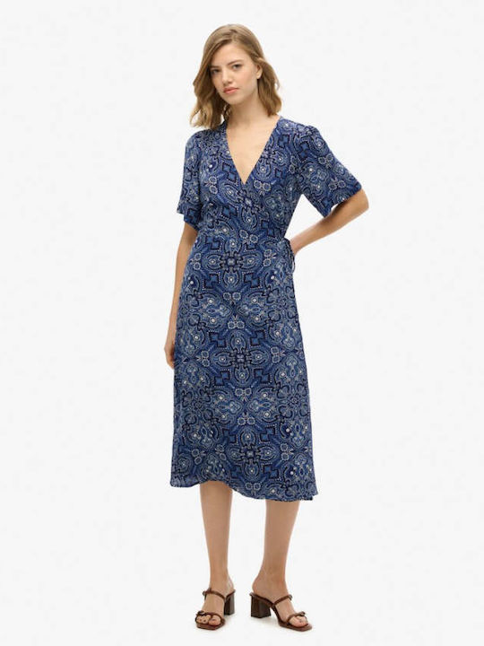 Rochii De Vară Pentru Femei Midi Rochie Wrap-Around Albastră