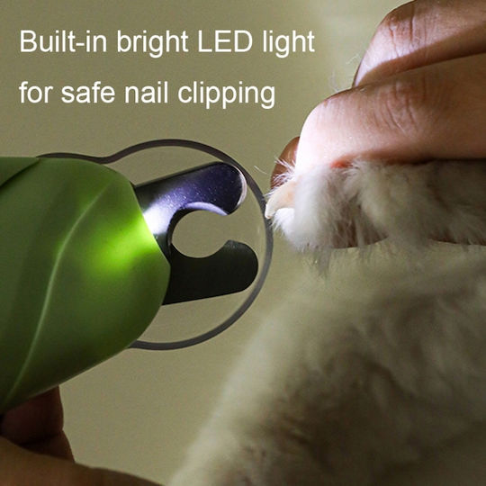 Ножички за нокти за домашни любимци LED ножички за нокти за кучета котки полиращ уред за нокти зелен