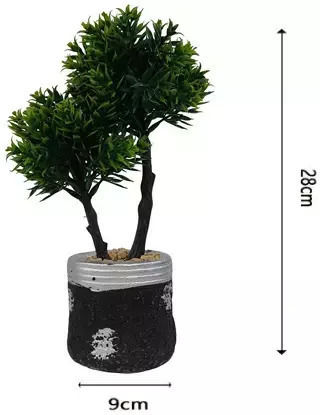 Copac Bonsai Artificial Ghiveci Ciment Negru Detalii Argintii