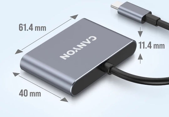 Canyon Hub 3 Θυρών USB 3.2 με σύνδεση USB-C Γκρι