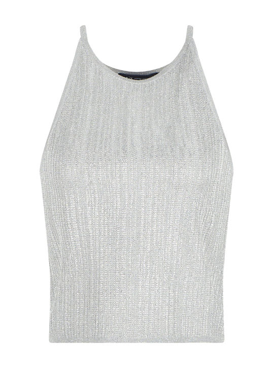 Women's Crop Top Sleeveless with Halter Neck Silver
