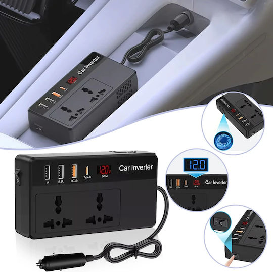 Powertech Car Inverter Modified Sinewave 200W to Converter 12V DC in 220V AC with 4xUSB