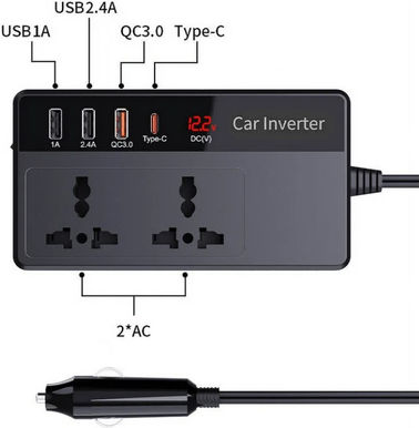 Powertech Car Inverter Modified Sinewave 200W to Converter 12V DC in 220V AC with 4xUSB