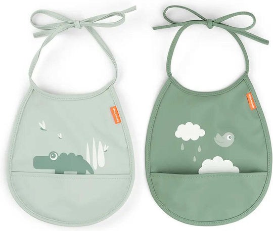 Done by Deer Croco Waterproof Bib Fabric with Lace Band & Pocket Croco Green 2pcs