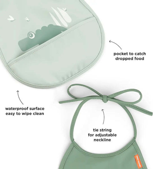 Done by Deer Croco Waterproof Bib Fabric with Lace Band & Pocket Croco Green 2pcs