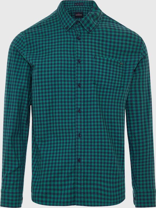 Long-sleeved Cotton Shirt Checked Green