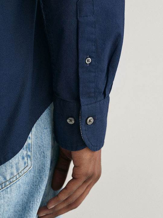 Long-sleeved Cotton Shirt Navy Blue