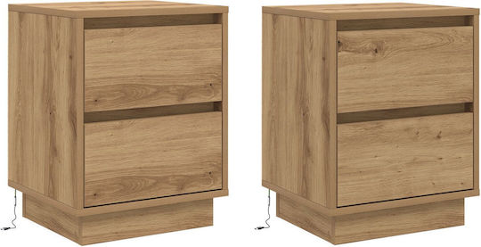 Wooden Brown Oak Bedside Tables 2 Pieces 39x34.5x50cm Wooden Brown Oak Bedside Tables 2 Pieces 39x34.5x50cm