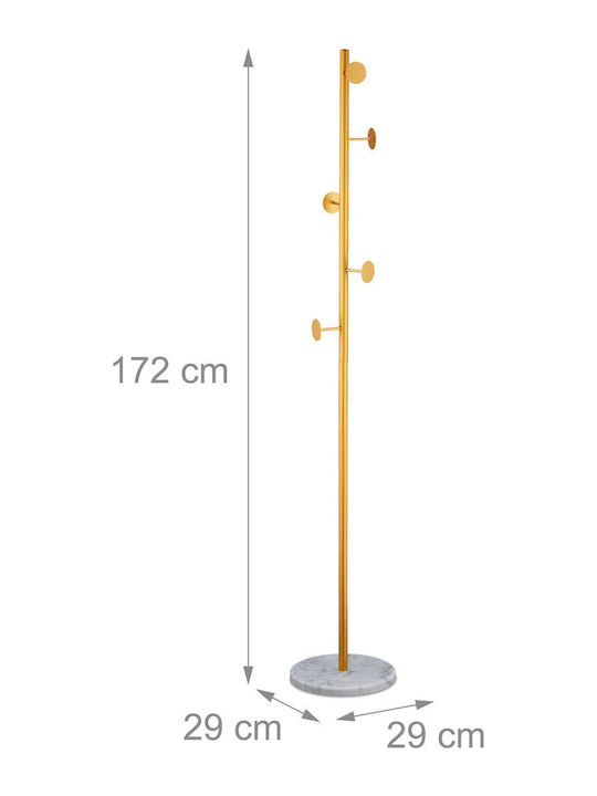 Marble Steel Tree-Shaped Freestanding Coat Rack 5 Hooks Dimensions 172 x 29 cm White Gold Relaxdays