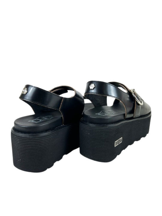 Women's Leather Platform Shoes Black