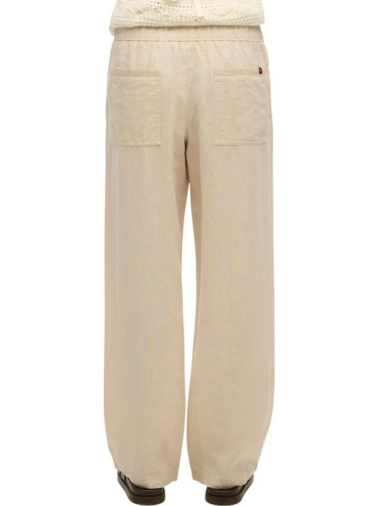 Ovin Linen Drawstring Pants Damen Stoff Hose Beige