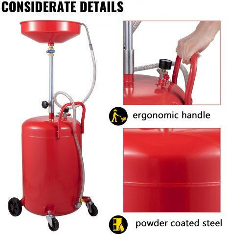 Pneumatic Oil Recuperator 80 L Capacity Adjustable Height 4 Wheels Max 4 Bar