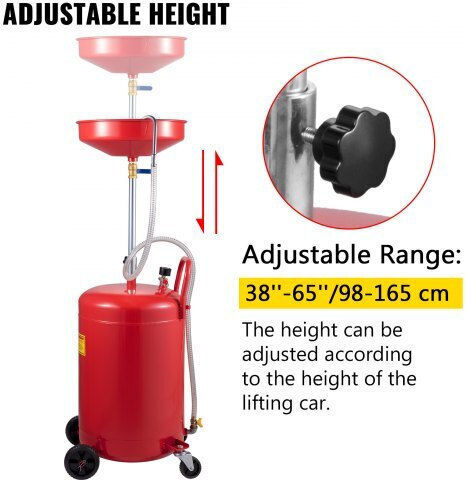 Pneumatic Oil Recuperator 80 L Capacity Adjustable Height 4 Wheels Max 4 Bar