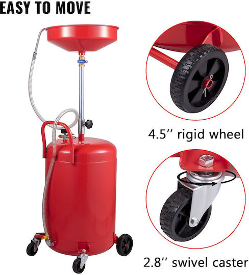 Pneumatic Oil Recuperator 80 L Capacity Adjustable Height 4 Wheels Max 4 Bar