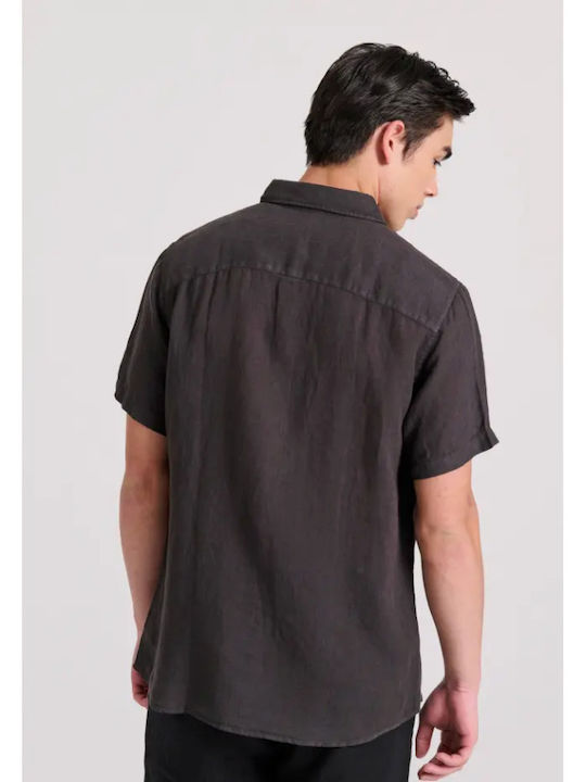 Short-sleeved Linen Shirt Black