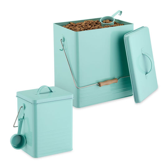 Set 2 Containere pentru Hrană Animale Diverse 5.5 L 16 L Capace Mânere Fier Turcoaz