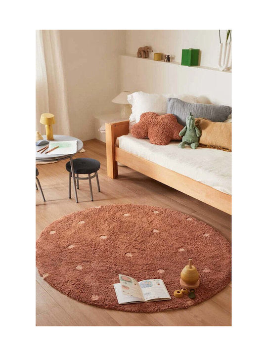 Lorena Canals Kids Synthetic Rug Dot Round 140cm Chestnut