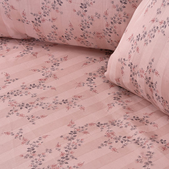 Beauty Home Art 12214 Flora Σετ Υπέρδιπλο 4τμχ 170x200+30εκ. με Λάστιχο Σομόν