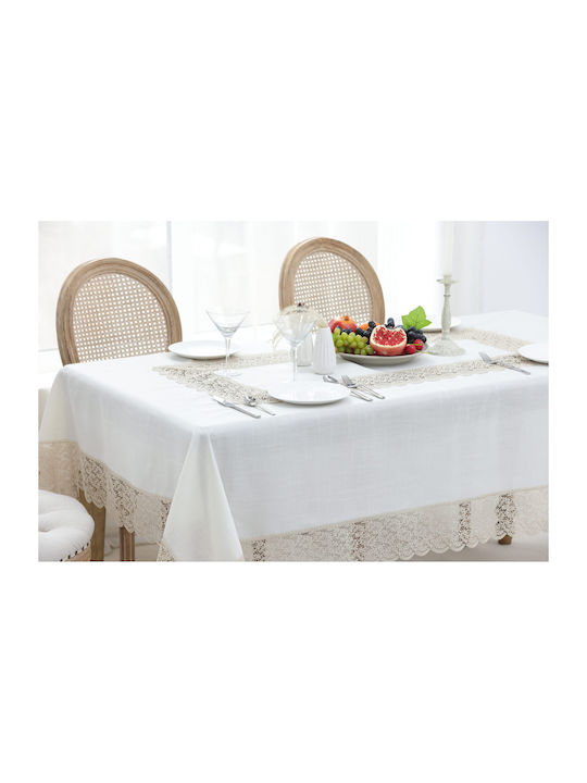 Qz1600053 Cappuccino Λινό Κέντημα Μεταξωτή Δαντέλα 60%linen 40%pol 160×220 Liolios Home