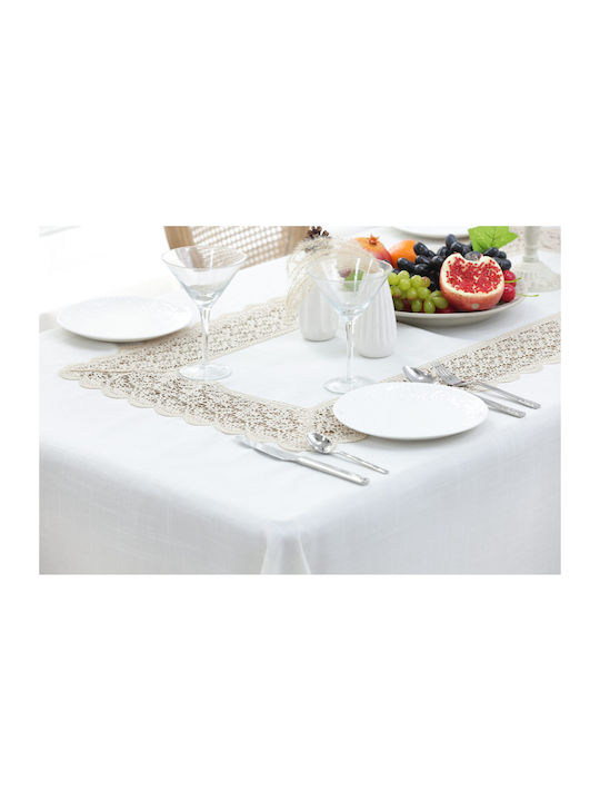 Qz1600053 Cappuccino Λινό Κέντημα Μεταξωτή Δαντέλα 60%linen 40%pol 160×220 Liolios Home
