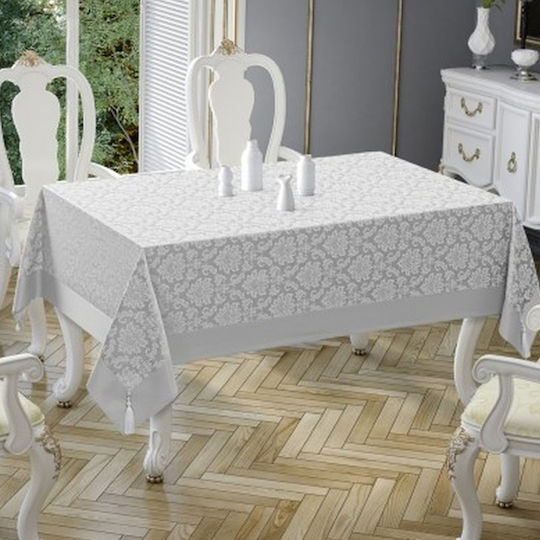 Floral Damask Tablecloth Tassels 140x200cm Gray