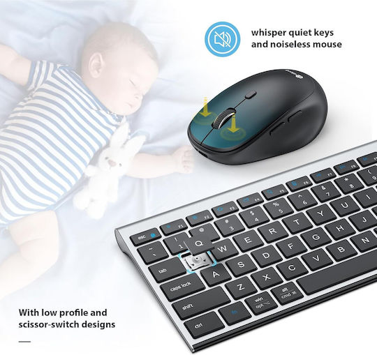 iClever BK23 Kabellos Bluetooth Tastatur & Maus Set Englisch US