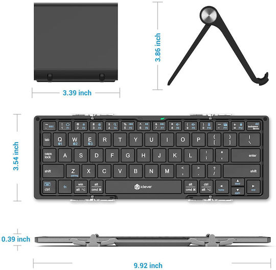 iClever BoostType IC-BK03 Ασύρματο Bluetooth Πληκτρολόγιο με Touchpad Αγγλικό US Foldable